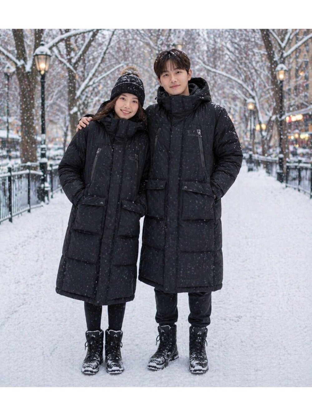 Black Yak Unisex Long Down Coat Medium Winter Puffer Hooded Korean